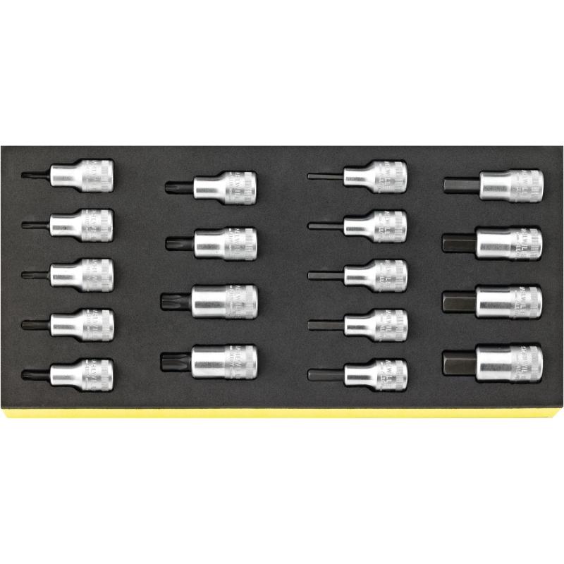 TCS 54/54TX/18 - Moduł nasadek trzpieniowych 1/2" 6-kątnych i do śrub Torx®, 4 - 17 mm, T20 - T60 (18 szt.), wkładka piankowa TCS 54/54TX/18 - Moduł nasadek trzpieniowych 1/2" 6-kątnych i do śrub Torx®, 4 - 17 mm, T20 - T60 (18 szt.), wkładka piankowa