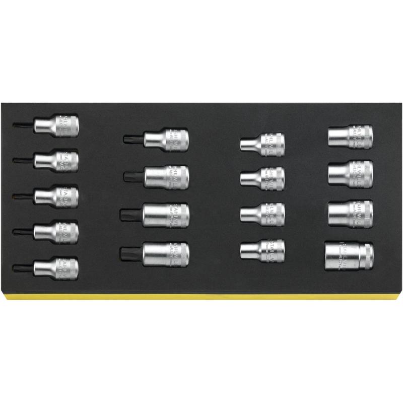 TCS 50TX/54TX/17 - Moduł nasadek i nasadek trzpieniowych 1/2" do śrub Torx®, E10 - E24 i T20 - T60 (17 szt.), wkładka piankowa TCS 50TX/54TX/17 - Moduł nasadek i nasadek trzpieniowych 1/2" do śrub Torx®, E10 - E24 i T20 - T60 (17 szt.), wkładka piankowa