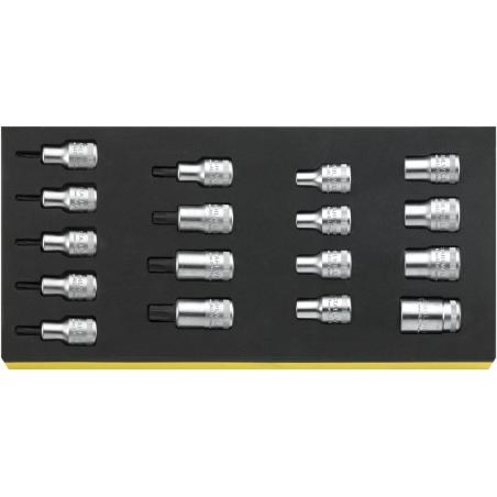TCS 50TX/54TX/17 - Moduł nasadek i nasadek trzpieniowych 1/2" do śrub Torx®, E10 - E24 i T20 - T60 (17 szt.), wkładka piankowa TCS 50TX/54TX/17 - Moduł nasadek i nasadek trzpieniowych 1/2" do śrub Torx®, E10 - E24 i T20 - T60 (17 szt.), wkładka piankowa
