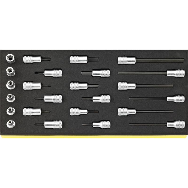 TCS 49/1049/2049/45TX/49TX - Moduł nasadek trzpieniowych 3/8", 4 - 10 mm, E5 - E12, T10 - T40 (24 szt.), wkładka piankowa TCS 49/1049/2049/45TX/49TX - Moduł nasadek trzpieniowych 3/8", 4 - 10 mm, E5 - E12, T10 - T40 (24 szt.), wkładka piankowa