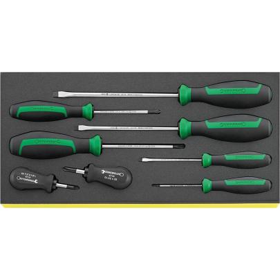 TCS 4620-4734/8 - Moduł wkrętaków do śrub z rowkiem i Phillips, 2,5 - 6,5 mm, PH1 - PH2 (8 szt.), wkładka piankowa