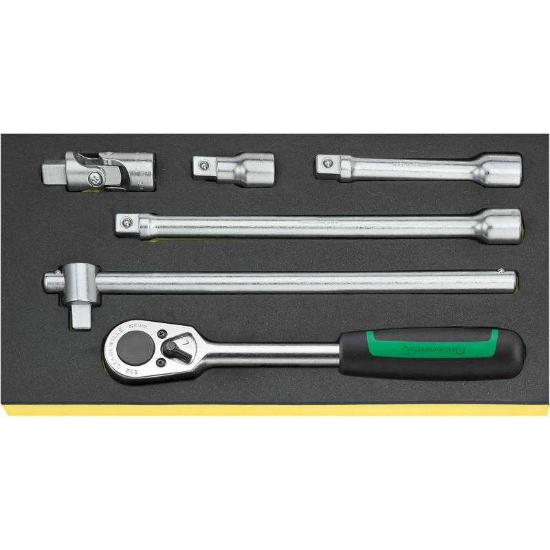 TCS 1/2-512/6 - Moduł akcesoriów nasadowych z grzechotką 1/2" (6 szt.), wkładka piankowa TCS 1/2-512/6 - Moduł akcesoriów nasadowych z grzechotką 1/2" (6 szt.), wkładka piankowa