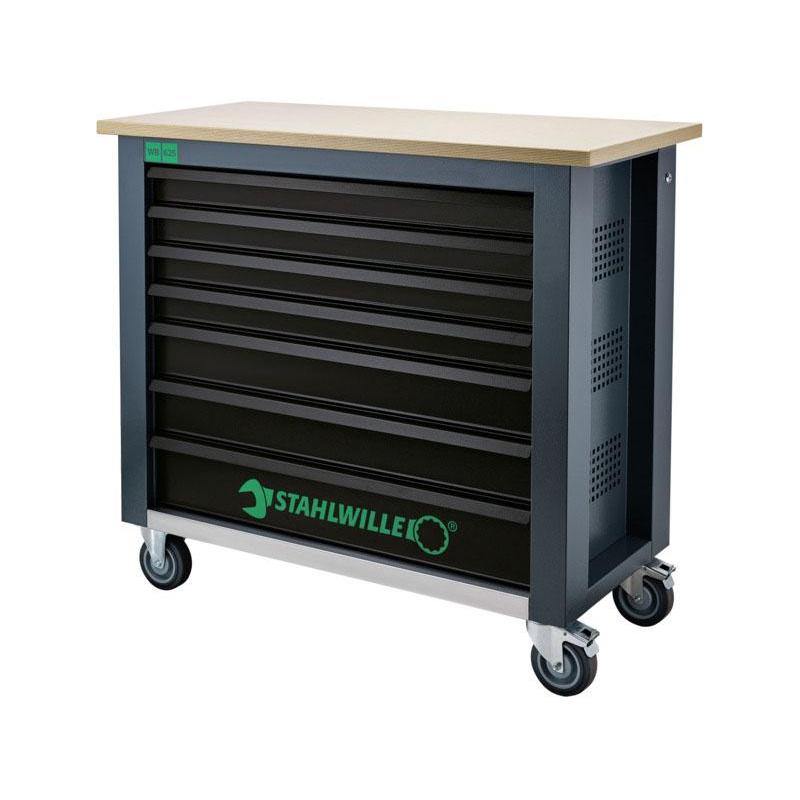 WB 625 - Mobilny stół warsztatowy 1150 mm, blat drewniany, 7 szuflad, antracytowy