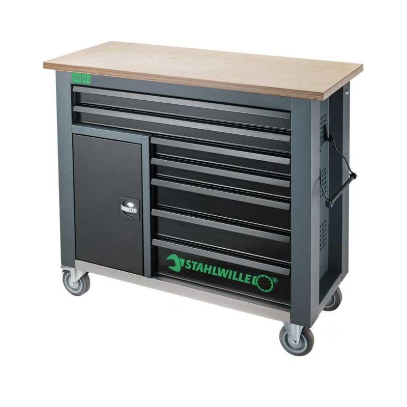 WB 621 - Mobilny stół warsztatowy 1150 mm, blat drewniany, 7 szuflad, antracytowy