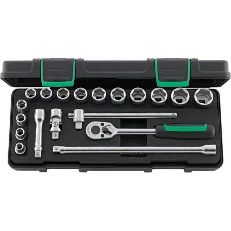 456/14/5I - Zestaw nasadek 3/8" 6-kątnych, 8 - 22 mm, z grzechotką i akcesoriami (19 szt.)