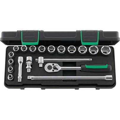 456/14/5I - Zestaw nasadek 3/8" 6-kątnych, 8 - 22 mm, z grzechotką i akcesoriami (19 szt.)