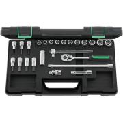 456/49/19/5 - Zestaw nasadek 3/8" 6-kątnych 8 - 19 mm i trzpieniowych 3 - 10 mm, z grzechotką i akcesoriami (24 szt.)