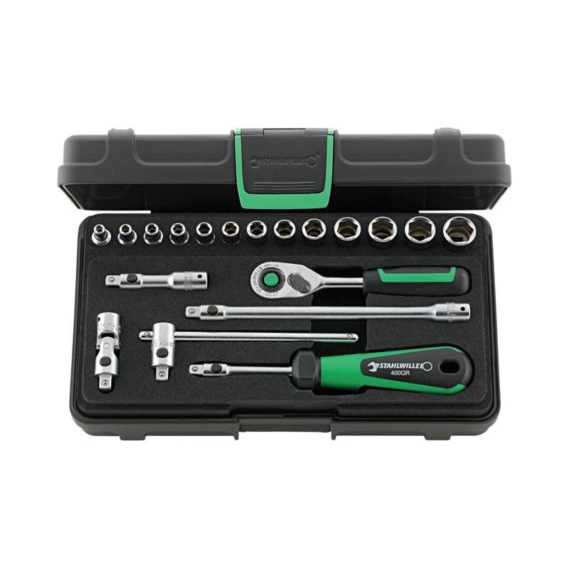 40/13/6QR - Zestaw nasadek 1/4" 6-kątnych, 3,5 - 13 mm, z grzechotką i akcesoriami QuickRelease (19 szt.)