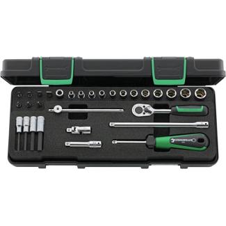 40/23/7 - Zestaw nasadek 1/4" 6-kątnych 4 - 13 mm i trzpieniowych 3 - 6 mm, z grzechotką i akcesoriami + bity (30 szt.)