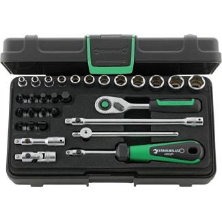 40/24/6QR - Zestaw nasadek 1/4" 6-kątnych 4-14mm i trzpieniowych 3-8mm, PH1-PH2, PZ1-PZ2, z grzechotką i akcesoriami QR (30szt.)