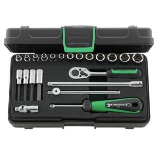 40/44/17/5 - Zestaw nasadek 1/4" 6-kątnych 3,5 - 13 mm i trzpieniowych 3 - 6 mm, z grzechotką i akcesoriami (22 szt.)