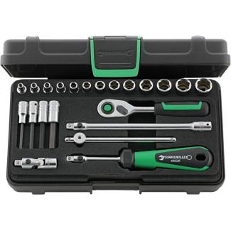 40/44/17/5QR - Zestaw nasadek 1/4" 6-kątnych 3,5 - 13 mm i trzpieniowych 3 - 6 mm, z grzechotką i akcesoriami QR (22 szt.)