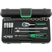 40/44/17/5QR - Zestaw nasadek 1/4" 6-kątnych 3,5 - 13 mm i trzpieniowych 3 - 6 mm, z grzechotką i akcesoriami QR (22 szt.)