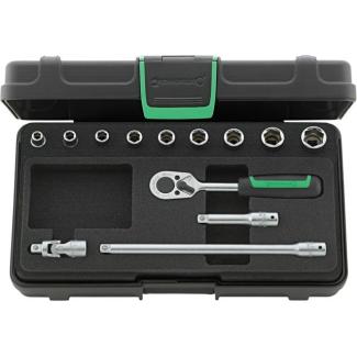 40A/9/4 - Zestaw nasadek 1/4" 6-kątnych, 3/16" - 1/2", z grzechotką i akcesoriami (13 szt.)