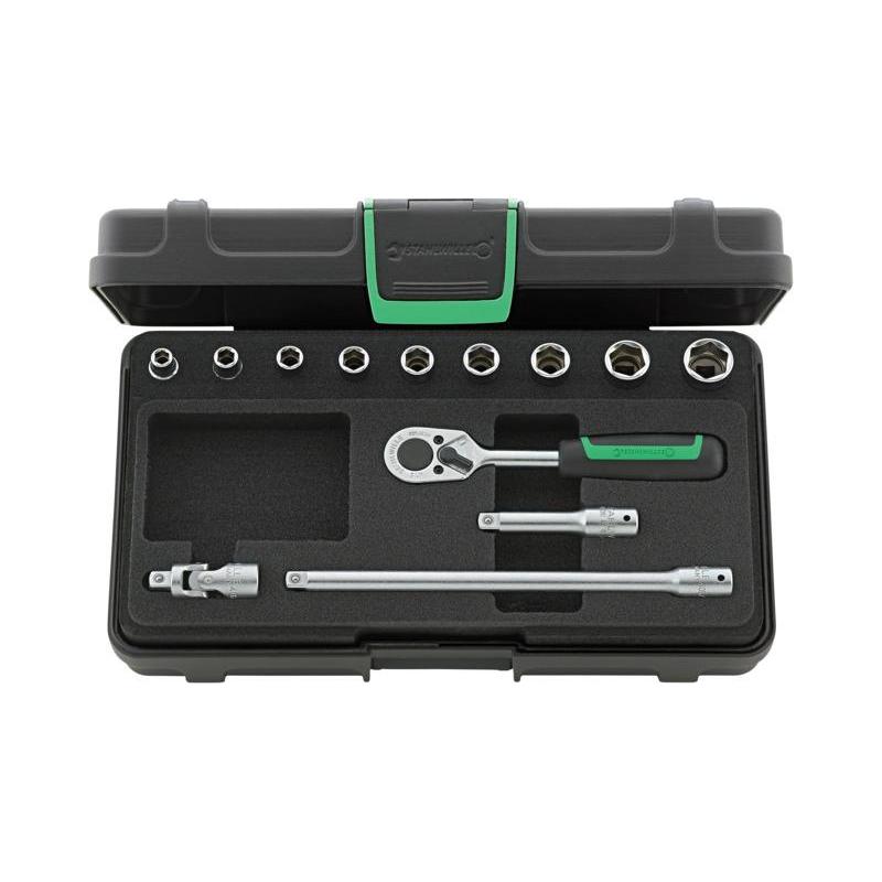 40A/9/4 - Zestaw nasadek 1/4" 6-kątnych, 3/16" - 1/2", z grzechotką i akcesoriami (13 szt.)