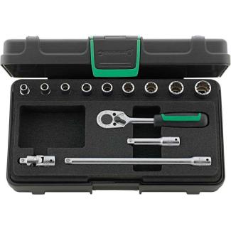 40AD/9/4 - Zestaw nasadek 1/4" 12-kątnych, 3/16" - 1/2", z grzechotką i akcesoriami (13 szt.)