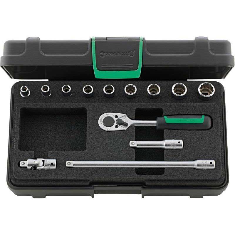 40AD/9/4 - Zestaw nasadek 1/4" 12-kątnych, 3/16" - 1/2", z grzechotką i akcesoriami (13 szt.)