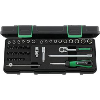 88TX - Zestaw nasadek 1/4" 6-kątnych 5 - 13 mm, Torx E4 - E10, trzpieniowych 3 - 8 mm, T8 - T40, z grzechotką i akcesoriami (36 