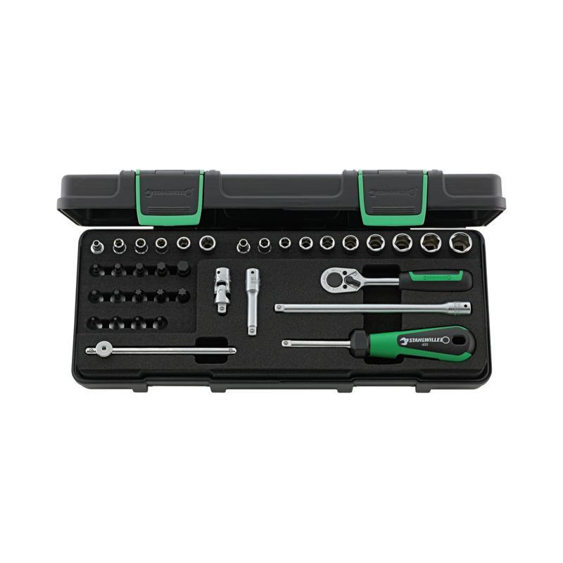 88TX - Zestaw nasadek 1/4" 6-kątnych 5 - 13 mm, Torx E4 - E10, trzpieniowych 3 - 8 mm, T8 - T40, z grzechotką i akcesoriami (36 88TX - Zestaw nasadek 1/4" 6-kątnych 5 - 13 mm, Torx E4 - E10, trzpieniowych 3 - 8 mm, T8 - T40, z grzechotką i akcesoriami (36