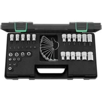 89TX - Zestaw nasadek 1/4", 3/8", 1/2" Torx E4 - E24, trzpieniowych T8 - T60, z grzechotką i akcesoriami + bity (35 szt.)