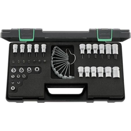 89TX - Zestaw nasadek 1/4", 3/8", 1/2" Torx E4 - E24, trzpieniowych T8 - T60, z grzechotką i akcesoriami + bity (35 szt.)