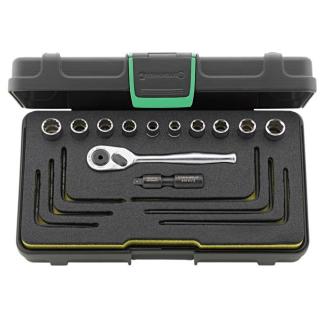 40A/40AD/16/2 - Zestaw nasadek 1/4" 6-kątnych i 12-kątnych 1/4" - 7/16", z grzechotką i przedłużaczem Hi-Lok +klucze trzpieniowe