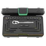 40A/40AD/16/2 - Zestaw nasadek 1/4" 6-kątnych i 12-kątnych 1/4" - 7/16", z grzechotką i przedłużaczem Hi-Lok +klucze trzpieniowe