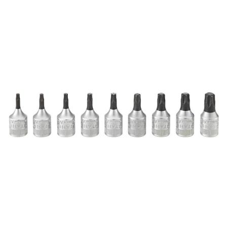 44KTX/9 - Zestaw nasadek 1/4" trzpieniowych Torx, T8 - T40 (9 szt.)