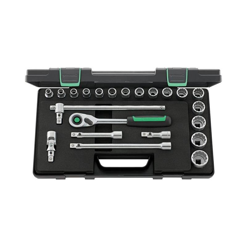 50/16/6QR - Zestaw nasadek 1/2" 12-kątnych, 10 - 32 mm, z grzechotką i akcesoriami QR (22 szt.)