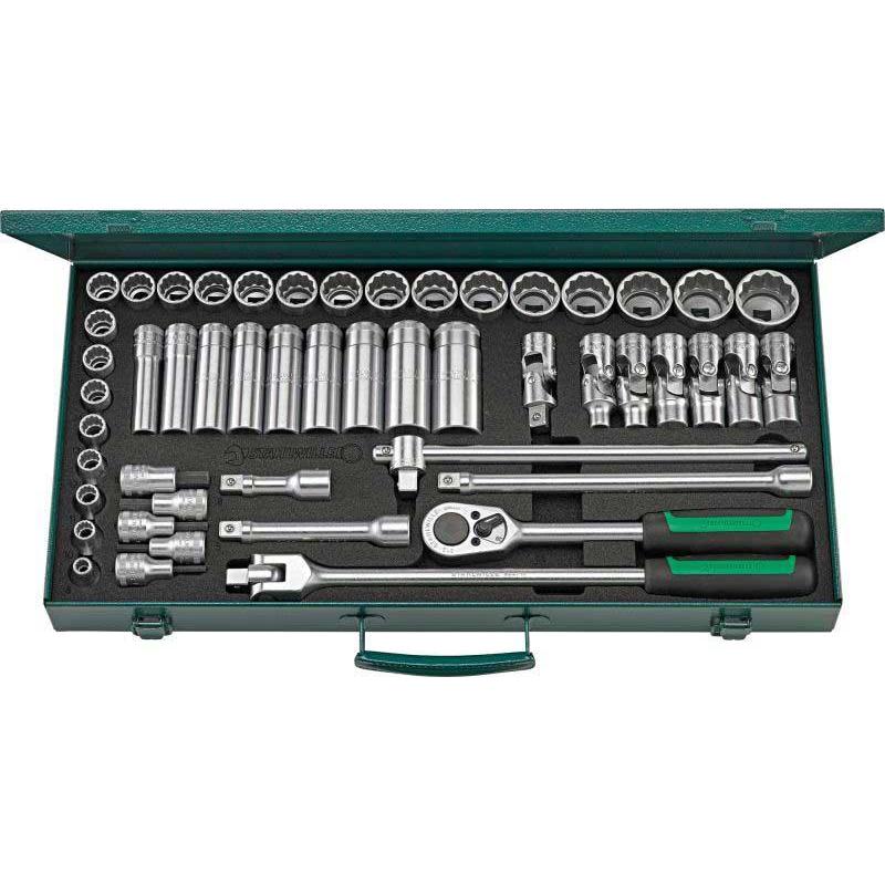 50/43/7N - Zestaw nasadek 1/2" 6-kątnych i 12-kątnych 8 - 34 mm i trzpieniowych 4 - 10 mm, z grzechotką i akcesoriami (50 szt.)