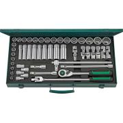 50/43/7QR - Zestaw nasadek 1/2" 6-kątnych i 12-kątnych 8-34 mm i trzpieniowych 4-10 mm, z grzechotką i akcesoriami QR (50 szt.)
