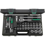 86TX - Zestaw nasadek 1/2" i 1/4" 6-kątnych 4-30 mm, Torx E4 - E24 i trzpieniowych 3-14 mm, T8 - T60, z grzechotką i akcesoriami