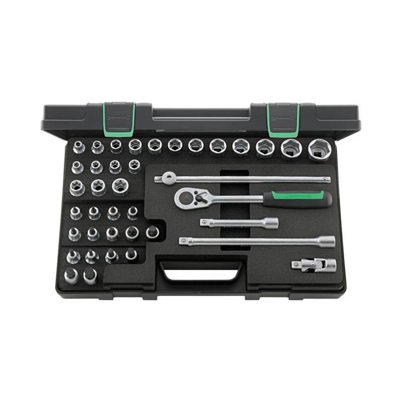 876TX - Zestaw nasadek 1/2" 6-kątnych 8-30mm, Torx E10-E24 i trzpieniowych 5-14mm, T20-T60, z grzechotką i akcesoriami (39 szt.) 876TX - Zestaw nasadek 1/2" 6-kątnych 8-30mm, Torx E10-E24 i trzpieniowych 5-14mm, T20-T60, z grzechotką i akcesoriami (39 szt.)