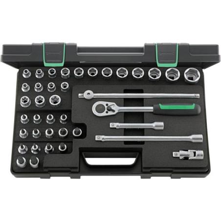 876TX - Zestaw nasadek 1/2" 6-kątnych 8-30mm, Torx E10-E24 i trzpieniowych 5-14mm, T20-T60, z grzechotką i akcesoriami (39 szt.) 876TX - Zestaw nasadek 1/2" 6-kątnych 8-30mm, Torx E10-E24 i trzpieniowych 5-14mm, T20-T60, z grzechotką i akcesoriami (39 szt.)
