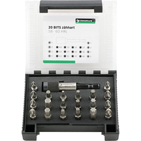 1204/21-1 - Zestaw bitów do śrub Phillips, Pozidriv, Torx i Hex + uchwyt, PH1 - PH3, PZ1 - PZ3, T10 - T40, 4 - 6 mm (21 szt.)