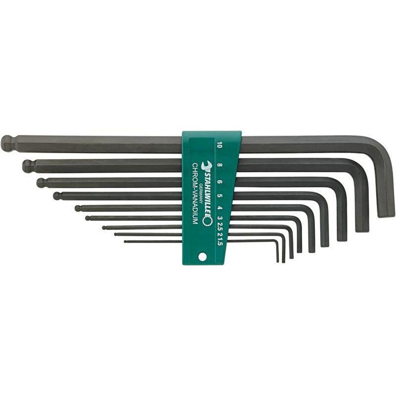 10767a/8 - Zestaw kluczy trzpieniowych zagiętych, krótkich z kulką, 6-kątnych, 5/64" - 5/16" (8 szt.)