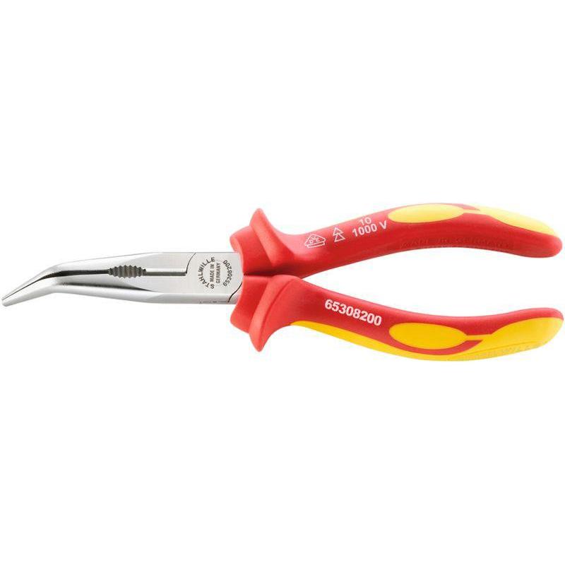 6530 8 160 VDE - Szczypce półokrągłe izolowane VDE, z ostrzem tnącym, odgięte 45°, szczęki chromowane, 160 mm