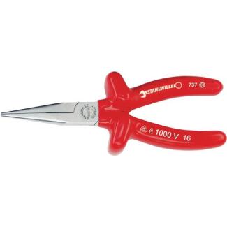 6533 7 160 VDE - Szczypce półokrągłe izolowane VDE, długie, dla mechaników, typ "Langbeck", szczęki chromowane, 160 mm