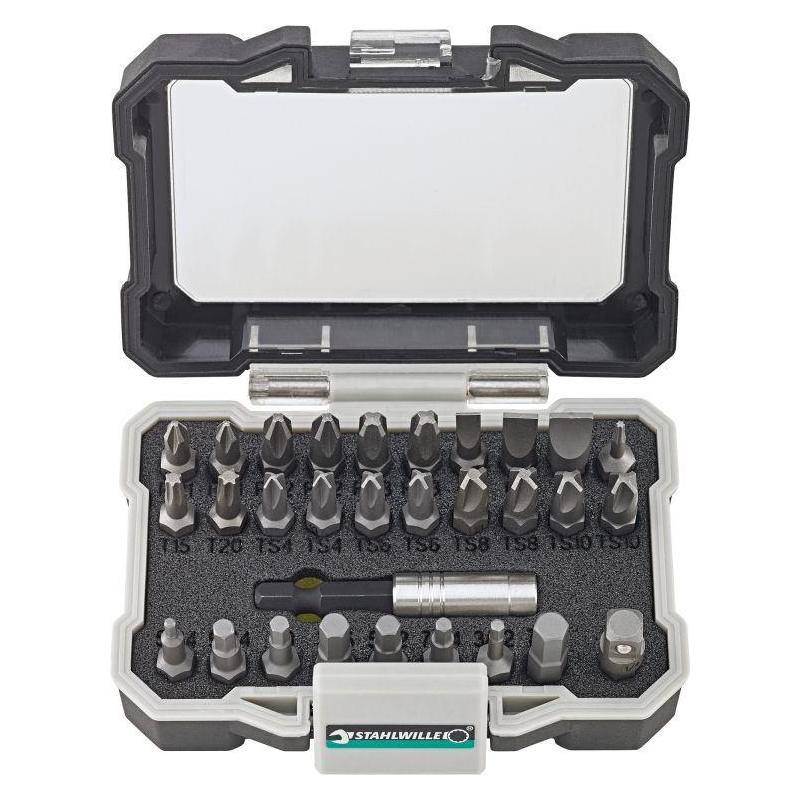 1208 - Zestaw bitów do śrub płaskich, Phillips, Torx, Torq-set i Hex + uchwyt (30 szt.)