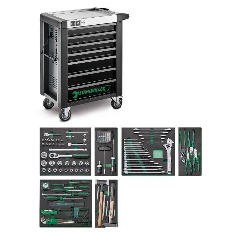 95/157QR - Zestaw 157 narzędzi, 6 modułów, w wózku narzędziowym 95/7 A PRO