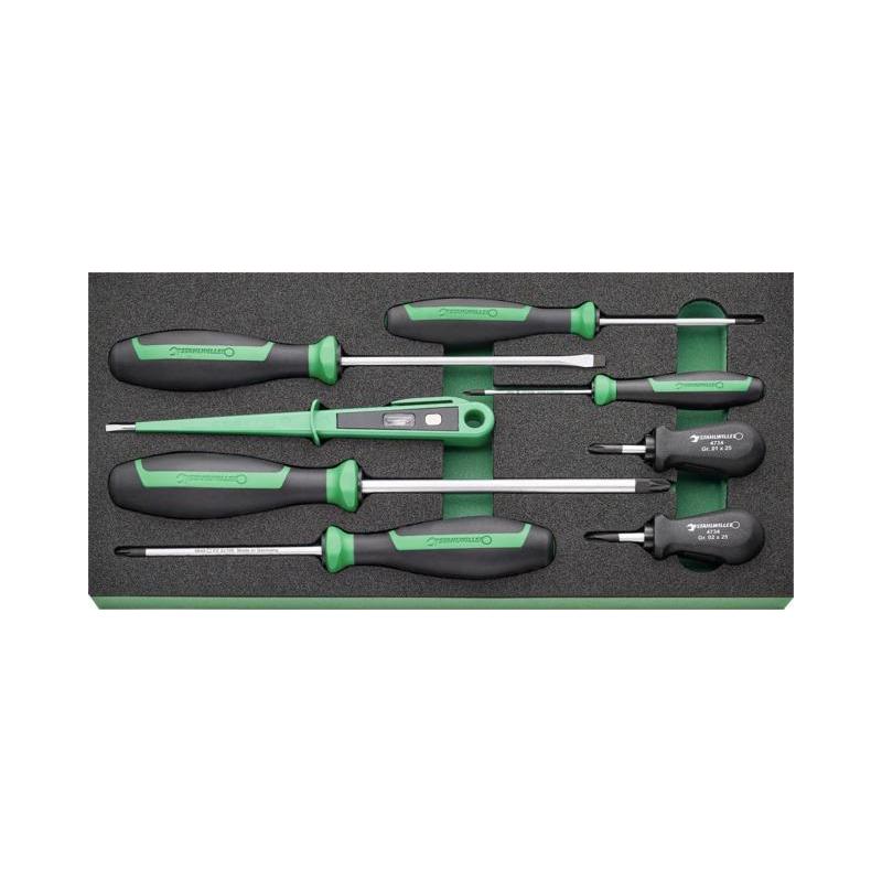 TCS 12 821/8 - Moduł wkrętaków do śrub z rowkiem, Phillips i Pozidriv, 5,5 mm, PH1 - PH2, PZ0 - PZ3 (8 szt.), wkładka piankowa