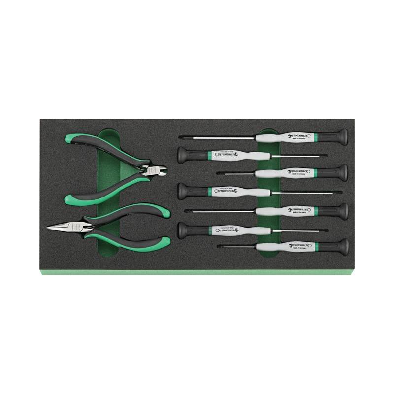 TCS 7 821/9 - Moduł wkrętaków precyzyjnych i szczypiec dla elektroników, 1,5 - 3 mm, PH00 - PH1 (9 szt.), wkładka piankowa