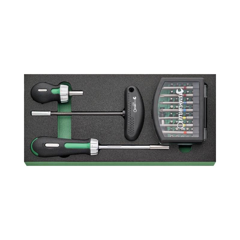 TCS 2 821/59 - Moduł bitów do śrub z rowkiem, Phillips, Pozidriv, Torx + akcesoria 1/4" (59 szt.), wkładka piankowa