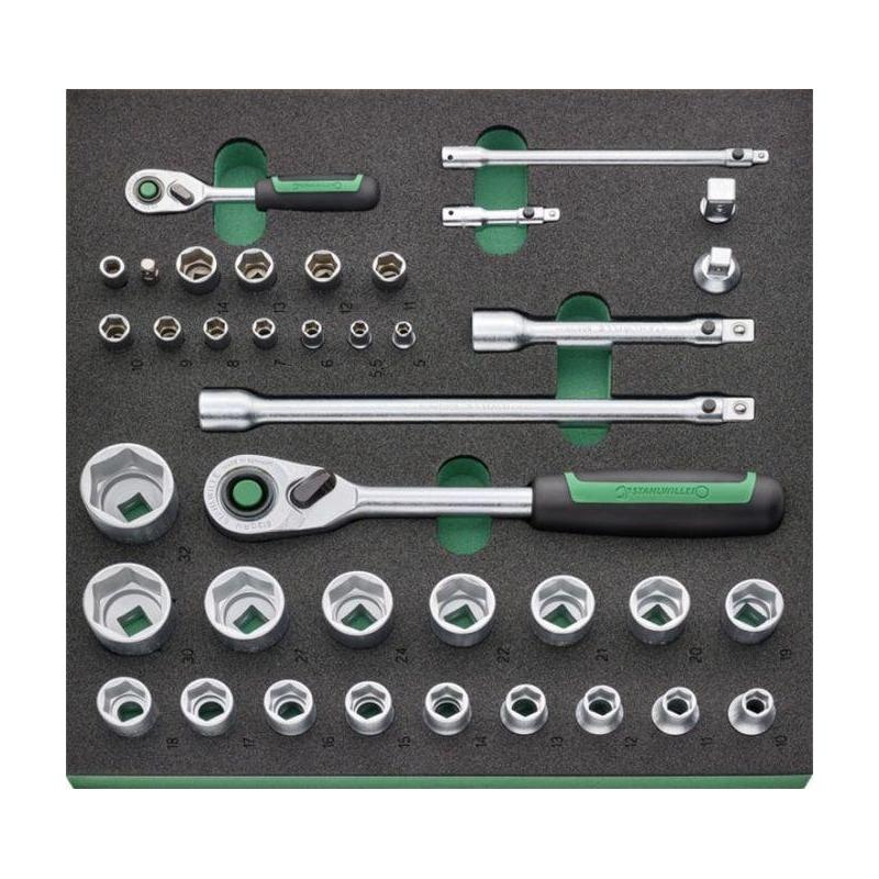 TCS 1 821/38 - Moduł nasadek i akcesoriów 1/4" i 1/2", 5 - 32 mm (38 szt.), wkładka piankowa