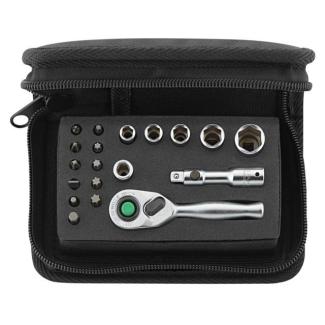 40/16/3QR SCI - Zestaw nasadek 1/4" 6-kątnych, 6 - 13 mm, z grzechotką i akcesoriami QuickRelease + bity (19 szt.)