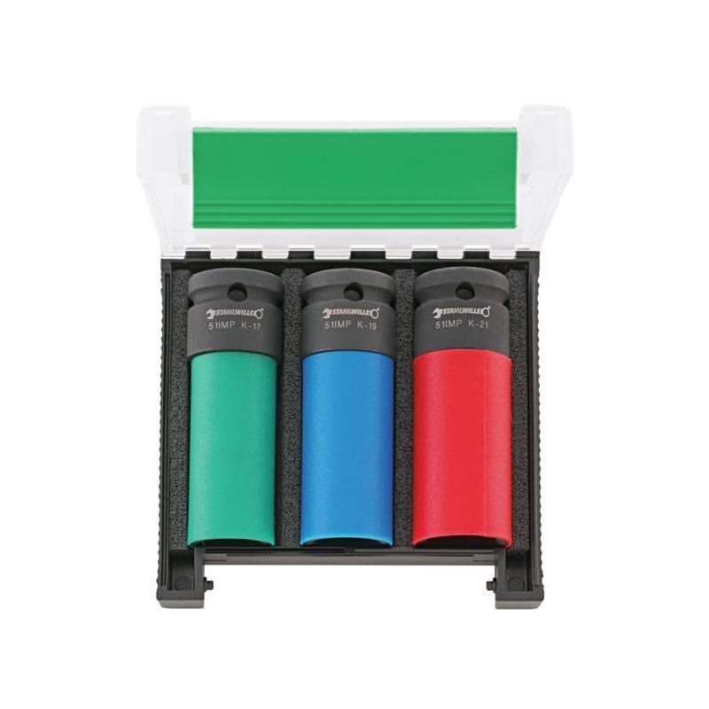 51IMP K/3 - Zestaw nasadek udarowych 1/2" do felg aluminiowych, 17 - 21 mm (3 szt.) 51IMP K/3 - Zestaw nasadek udarowych 1/2" do felg aluminiowych, 17 - 21 mm (3 szt.)