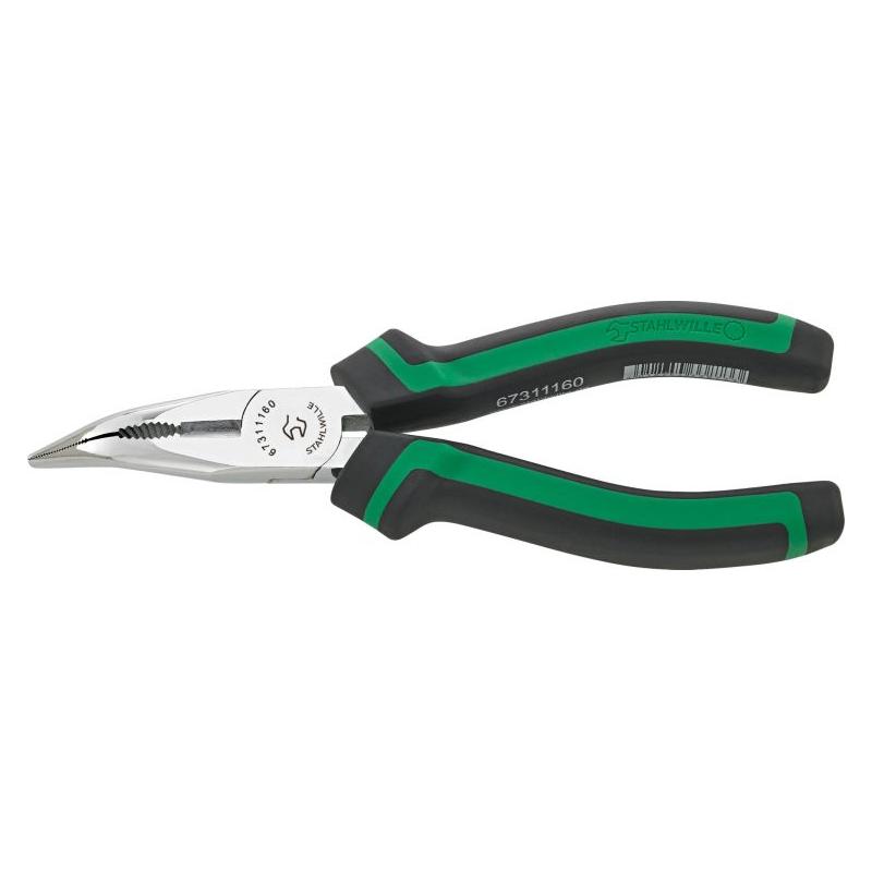 6731 1 160 - Szczypce półokrągłe, z ostrzem tnącym, odgięte 45°, szczęki chromowane, 160 mm