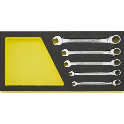 TCS 17a/5 - Moduł kluczy oczkowo-płaskich grzechotkowych odgiętych, 1/4" - 9/16" (5 szt.), wkładka piankowa, 96830653