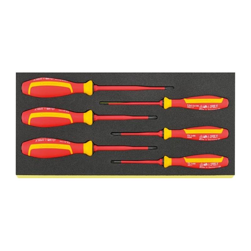 TCS 4661/4671 VDE - Moduł wkrętaków izolowanych VDE do śrub z rowkiem, Phillips i Pozidriv (6 szt.), wkładka piankowa, 96838814